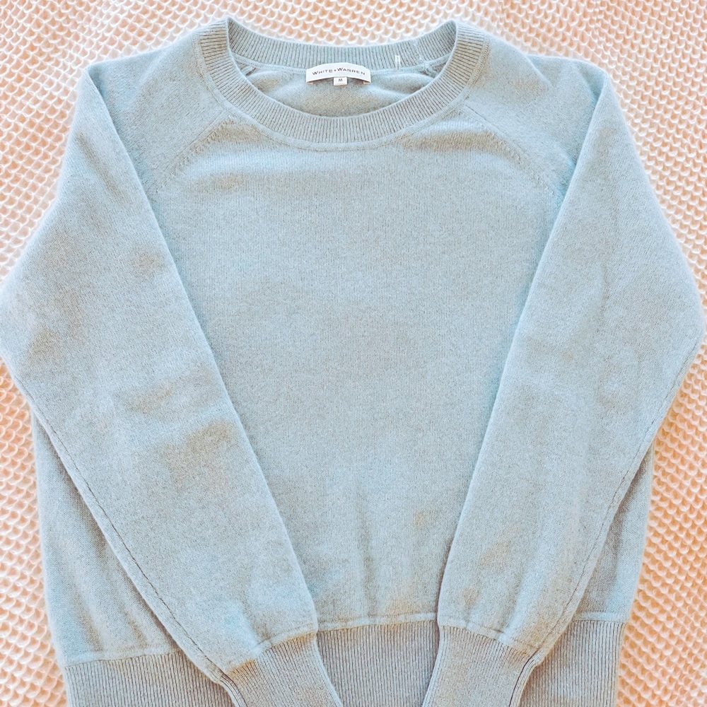 White and Warren sky blue cashmere sweater